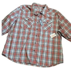 Wrangler Shirt 3XL Orange Red Plaid Cowboy‎ Wash Button Up Rodeo Slim Fit